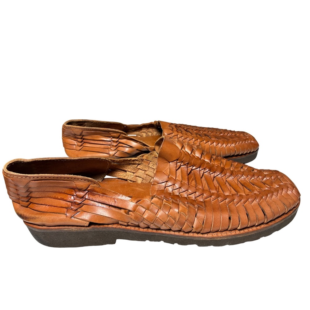 Classic Woven Leather Huarache Sandals Sunsteps Brown Tan Slip On Men's 9.5 - Picture 5 of 9